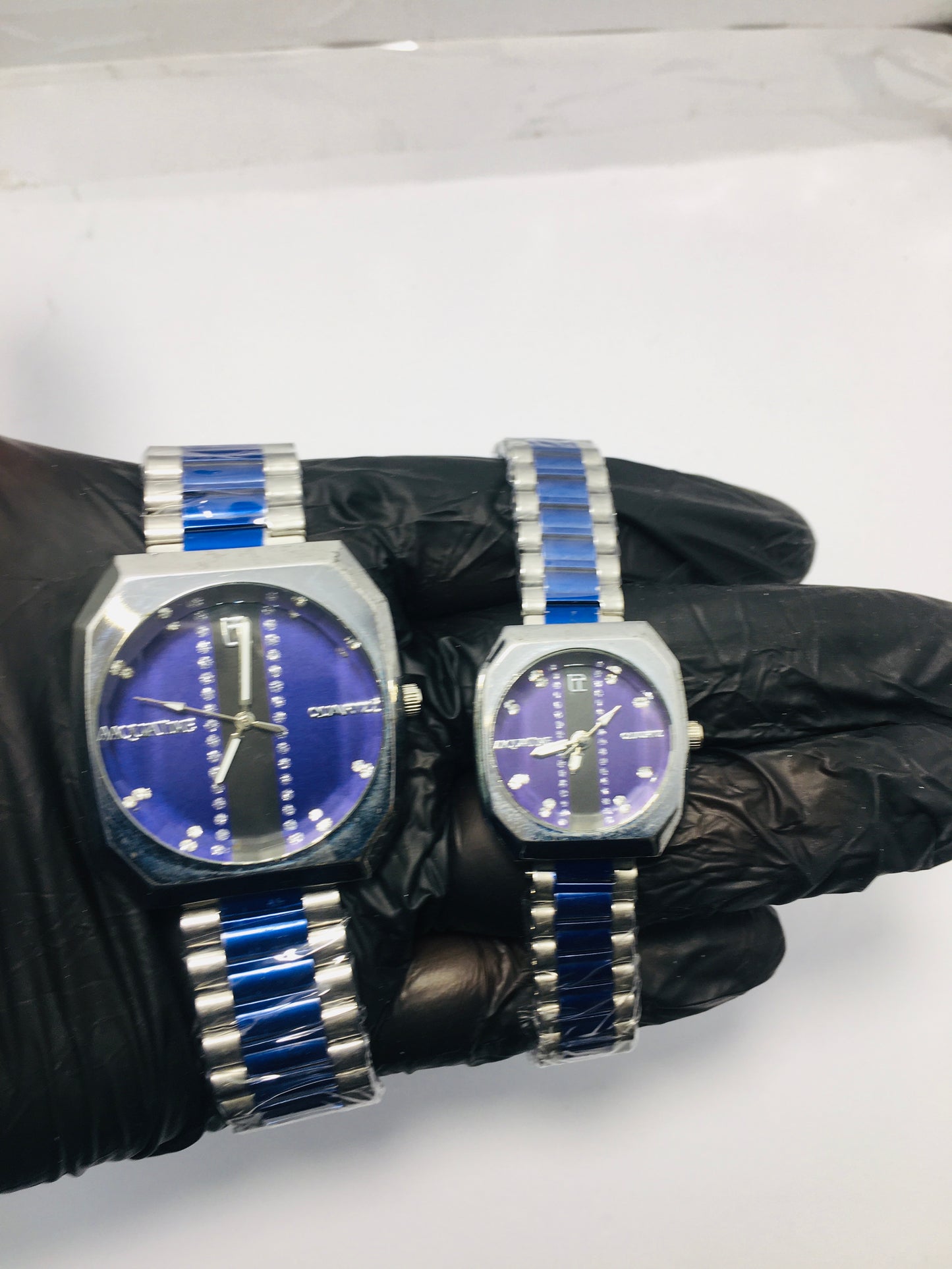 Couple Watch stainless steel with Blue Dail