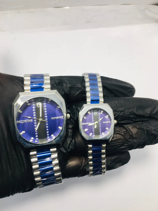 Couple Watch stainless steel with Blue Dail