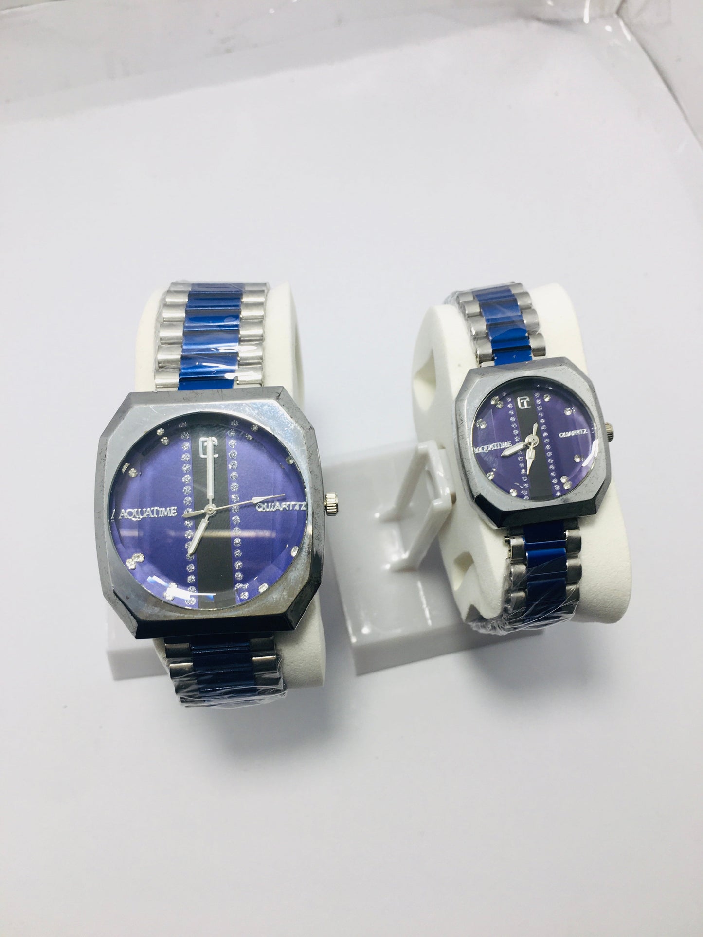 Couple Watch stainless steel with Blue Dail