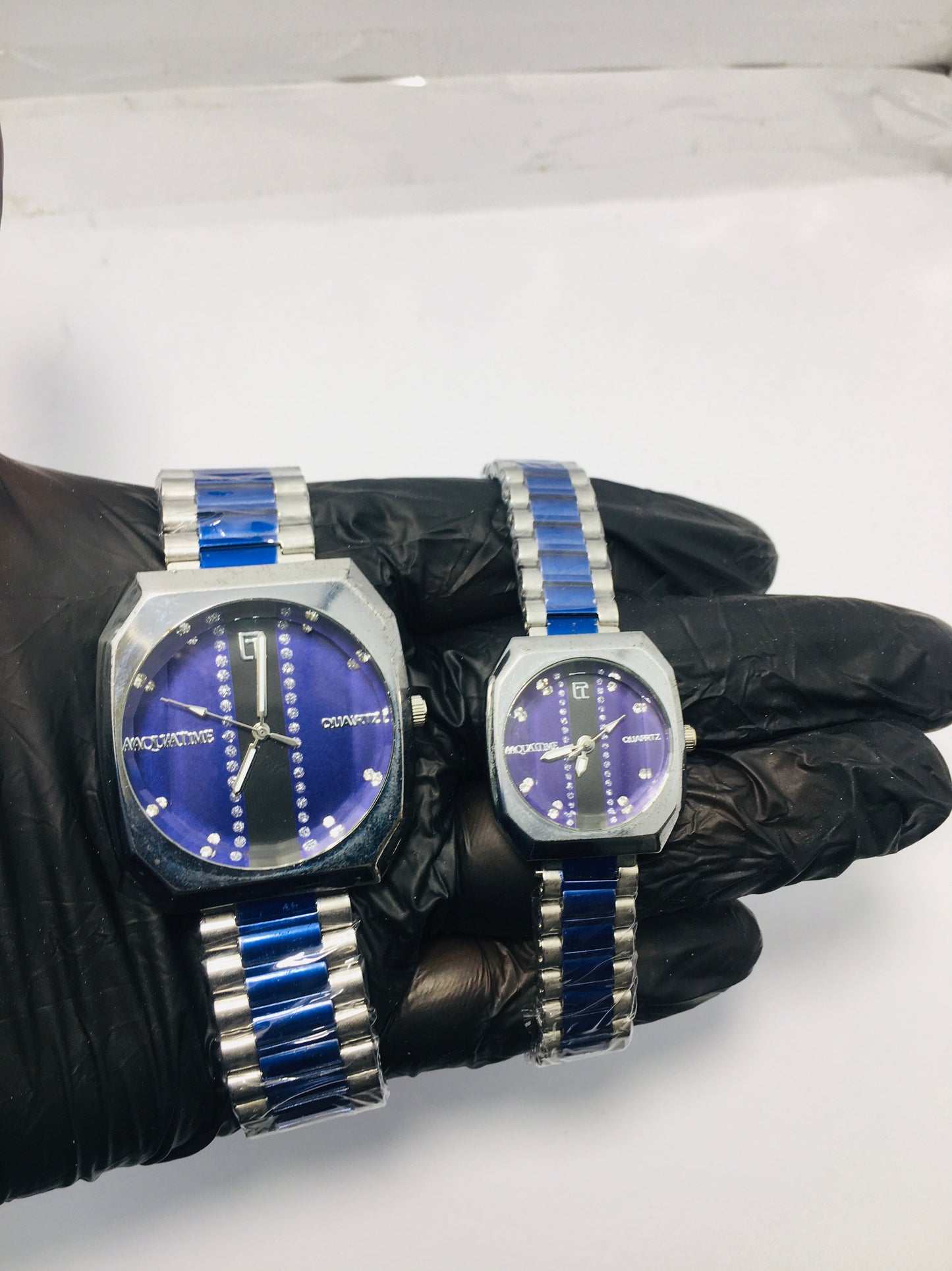 Couple Watch stainless steel with Blue Dail