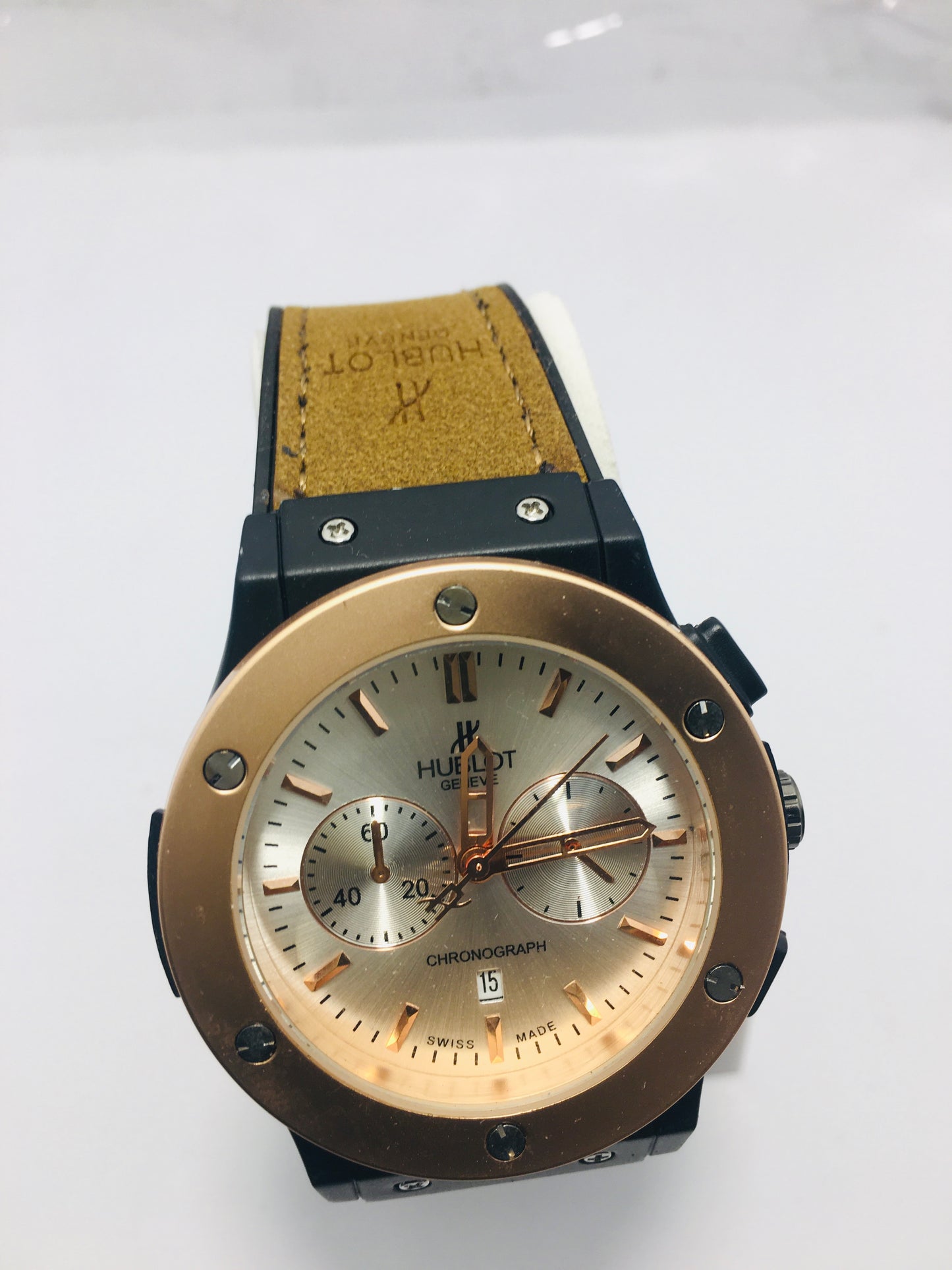 Hublot’s Classic Fusion watch comes in both a brown -coloured Berluti leather edition