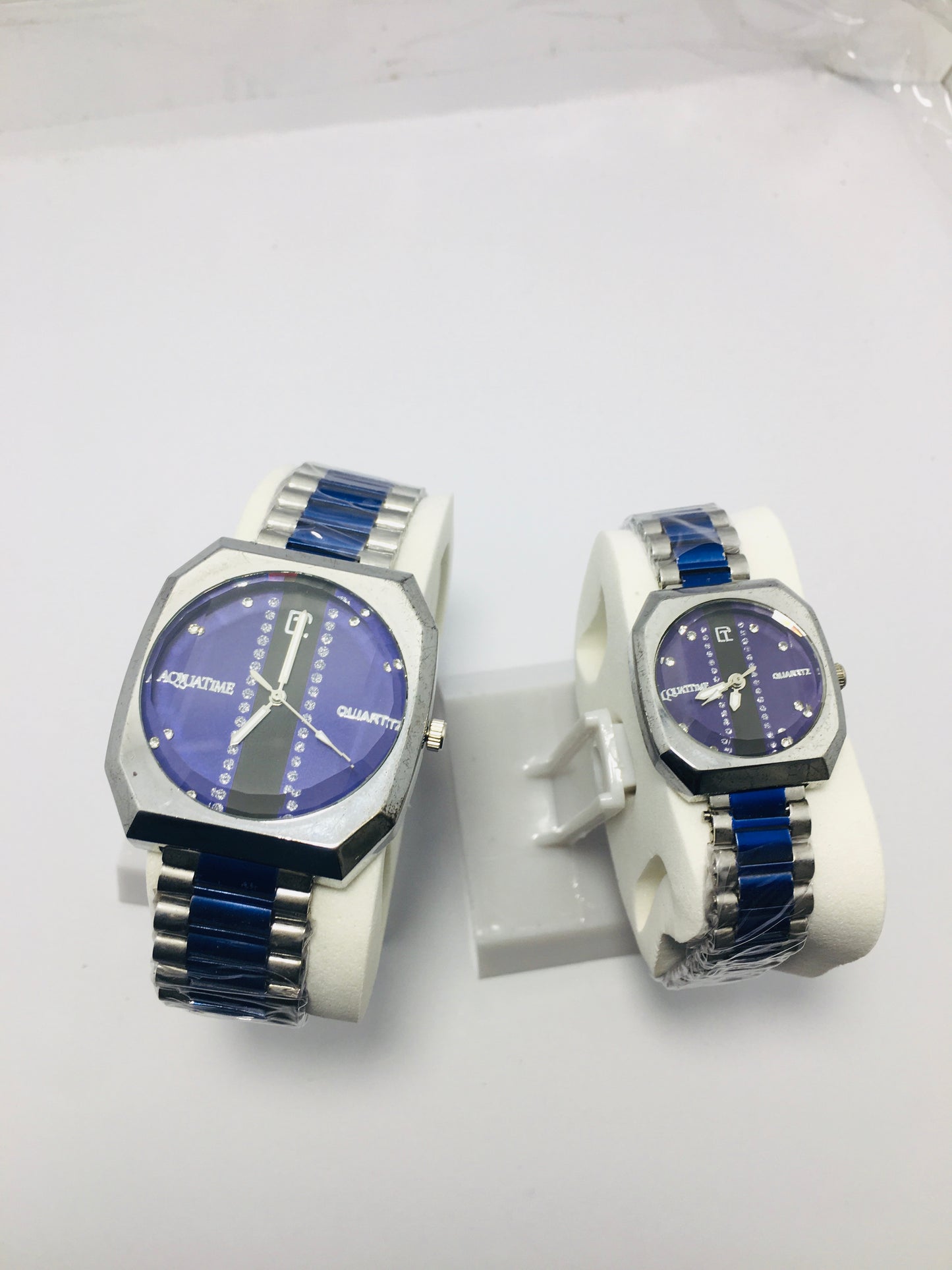 Couple Watch stainless steel with Blue Dail